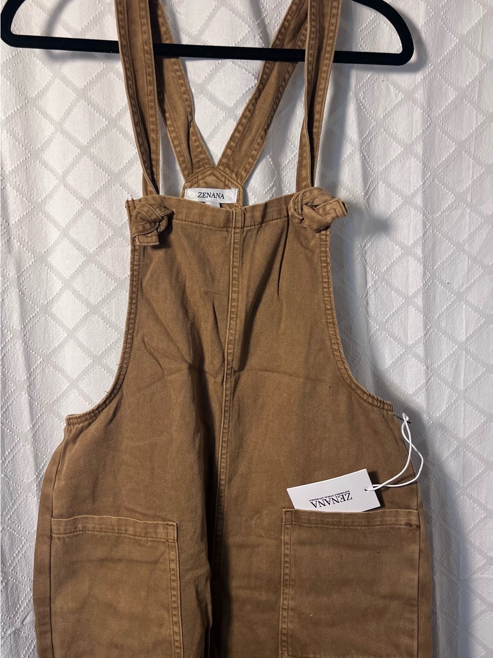 Zenana Outfitters Deep Camel Wide-Leg Women's Overalls knitted strap - Picture 4 of 11
